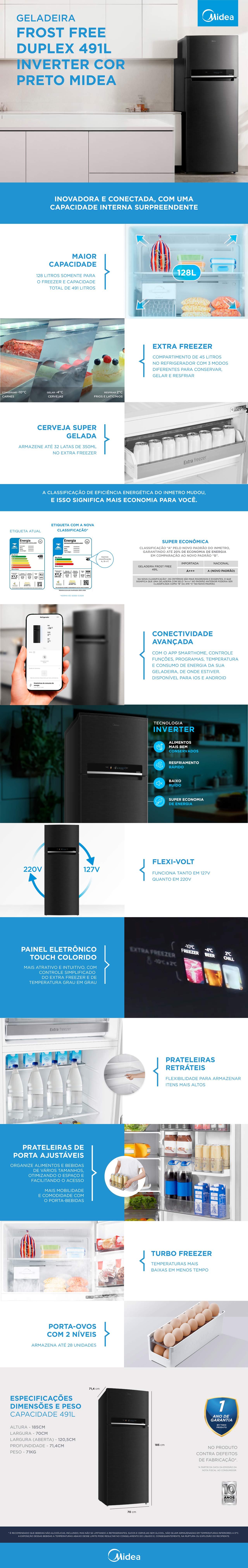 シーマページ Geladeira Frost Free Duplex 491L Preta Inverter | Midea