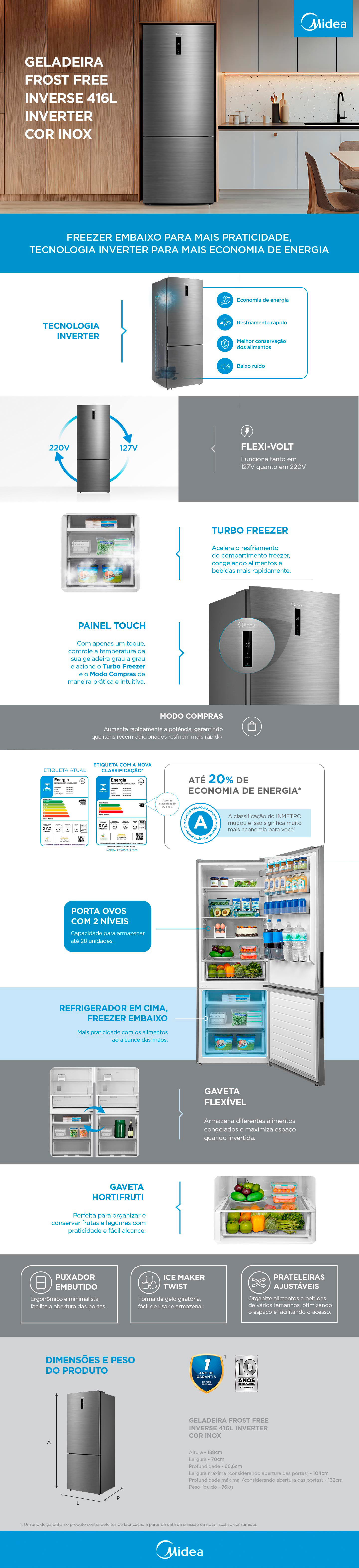 M様 Geladeira Inverse Frost Free 416L Inverter Inox | Midea | Midea